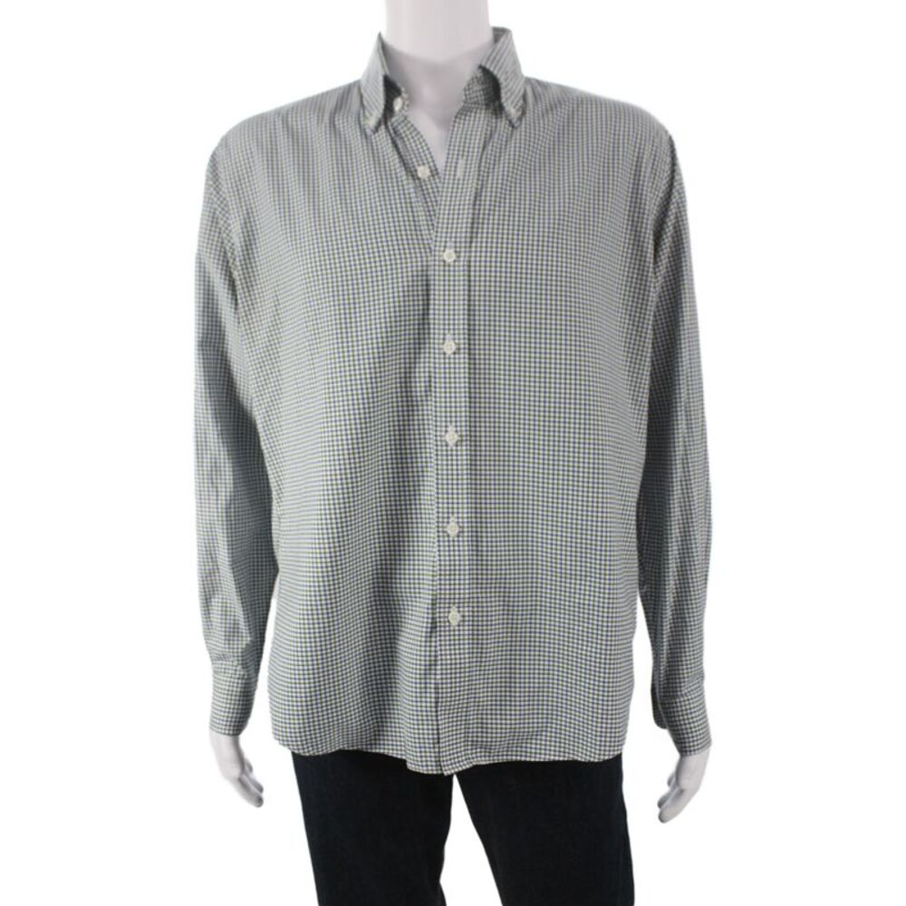 Proper Cloth Mens Plaid Button Down Shirt Blue Green Cotton Size Medium